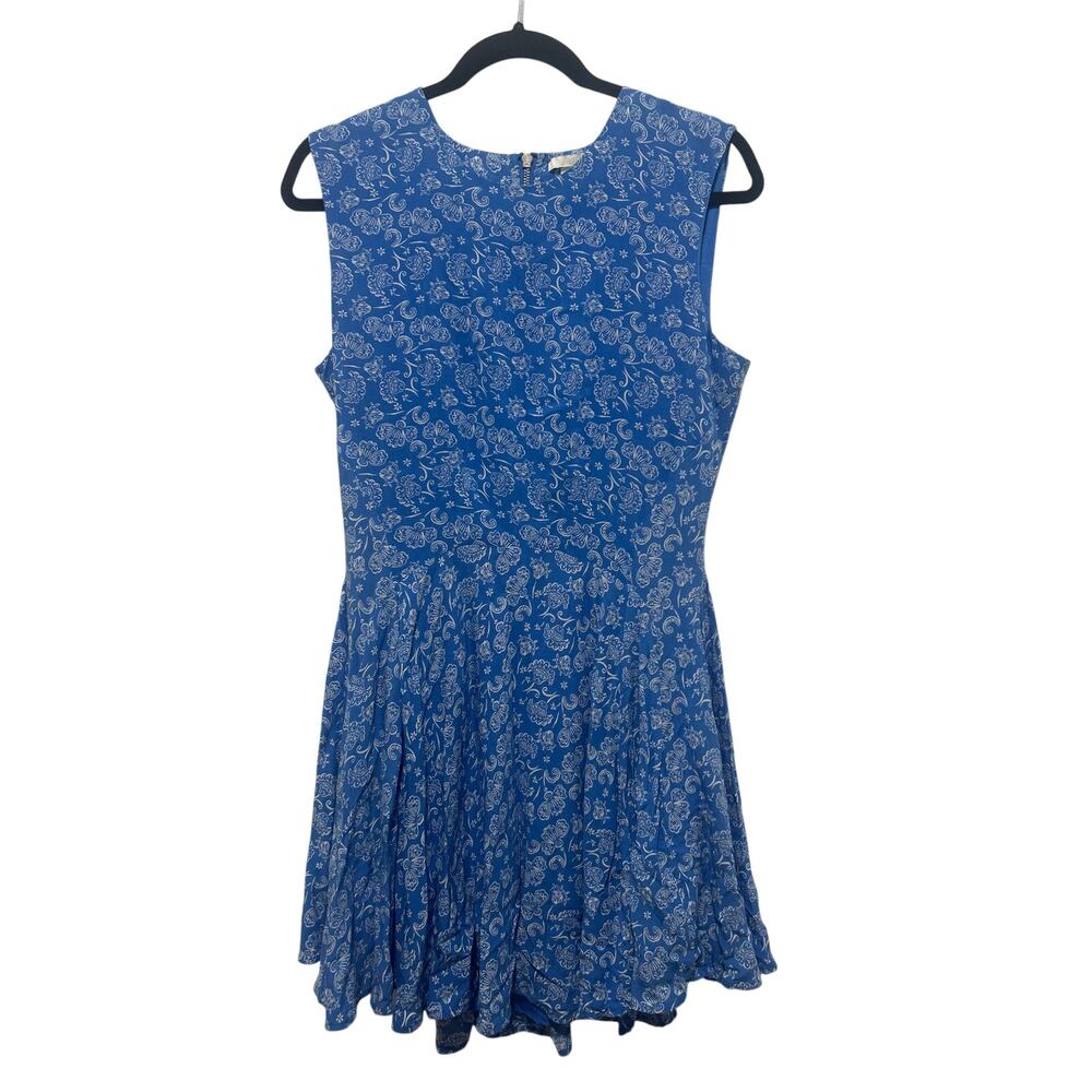 H&M Boho Cottagecore Blue Floral Exposed Zipper Lined Mini Dress 12